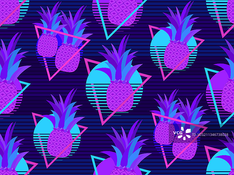 80年代风格菠萝日落无缝图案图片素材