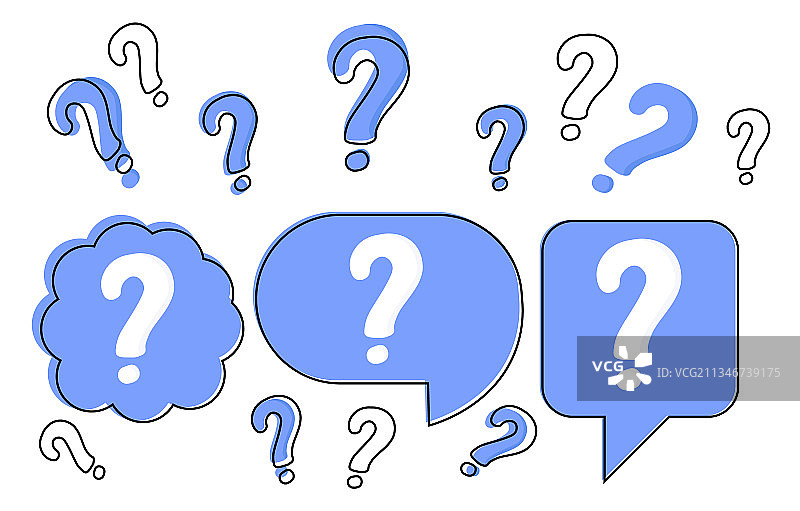 白色背景上的手绘涂鸦问号合集图片素材