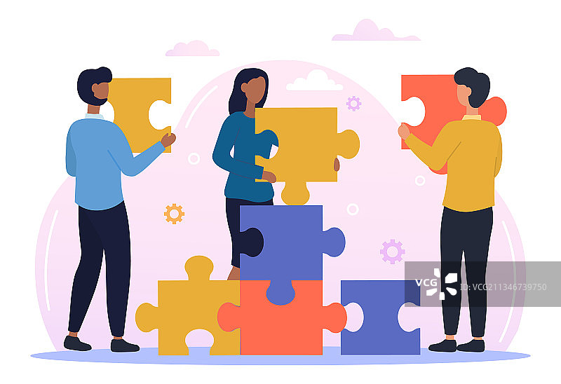 连接拼图的男女角色图片素材