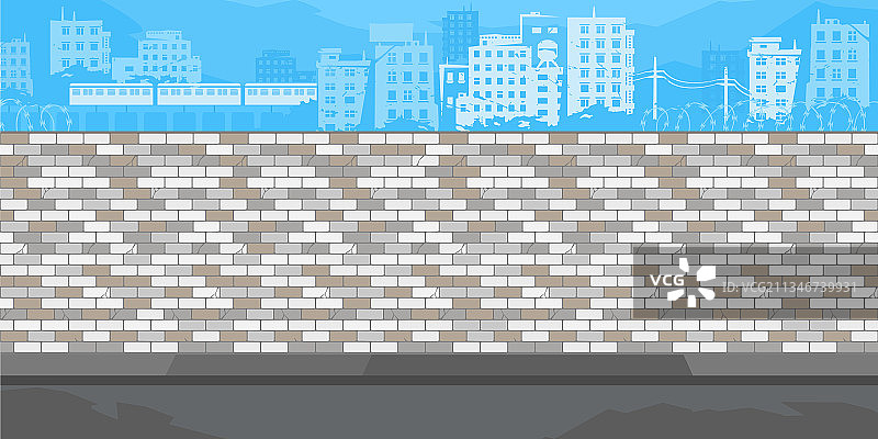以城市景观为背景的空旷砖墙图片素材