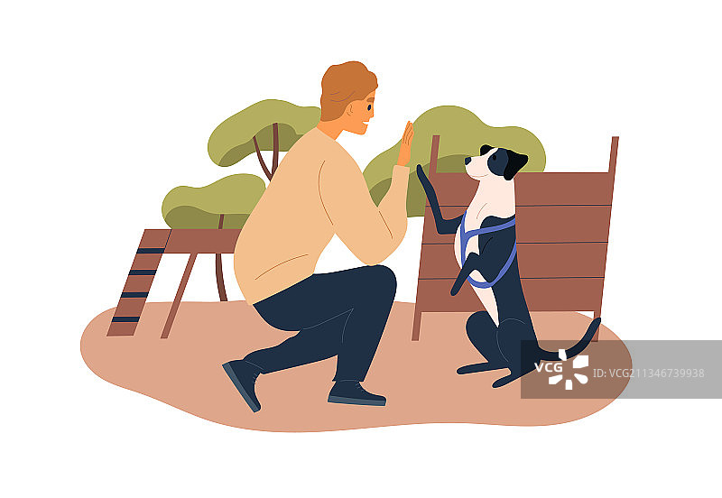 教练在敏捷训练课程中教狗击掌图片素材