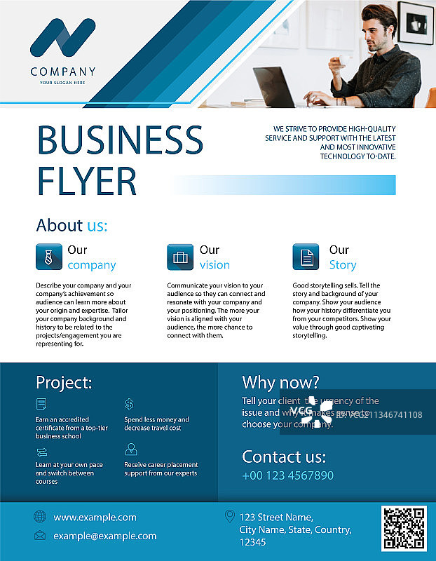 蓝色现代风可折叠商务宣传单模板图片素材