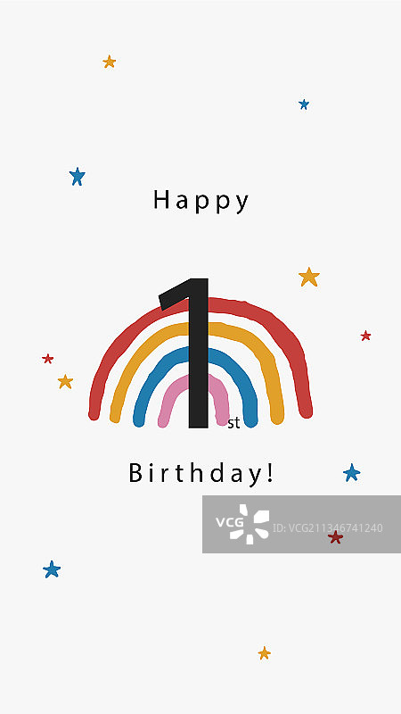 带有彩虹的1岁生日祝福模板图片素材