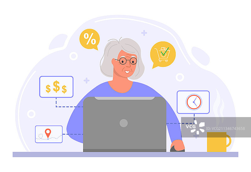 可爱的老年女性在线购物图片素材