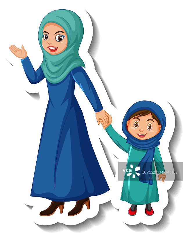 穆斯林母女卡通人物形象图片素材