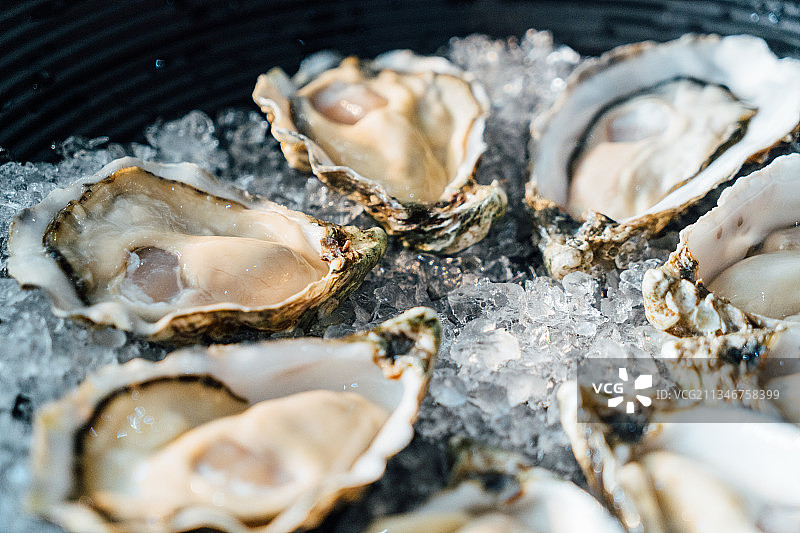 桌子上牡蛎的特写图片素材