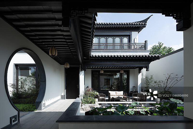 中式庭院建筑景观设计图片素材