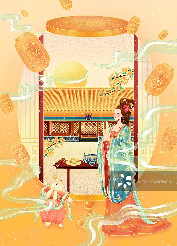 国潮插画中秋节插画图片素材