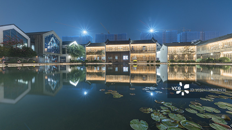 杭州梦想小镇夜景图片素材