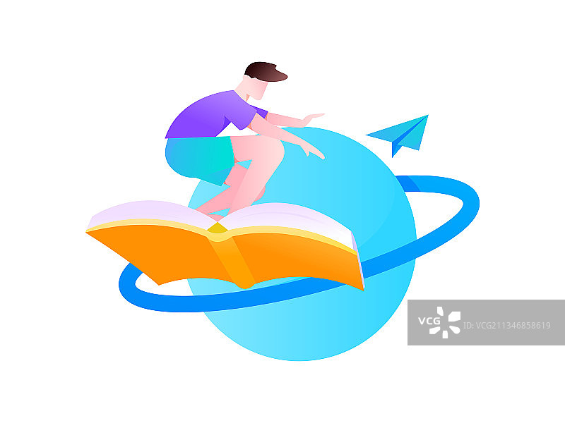 读书上学的人物扁平矢量概念运营插画图片素材