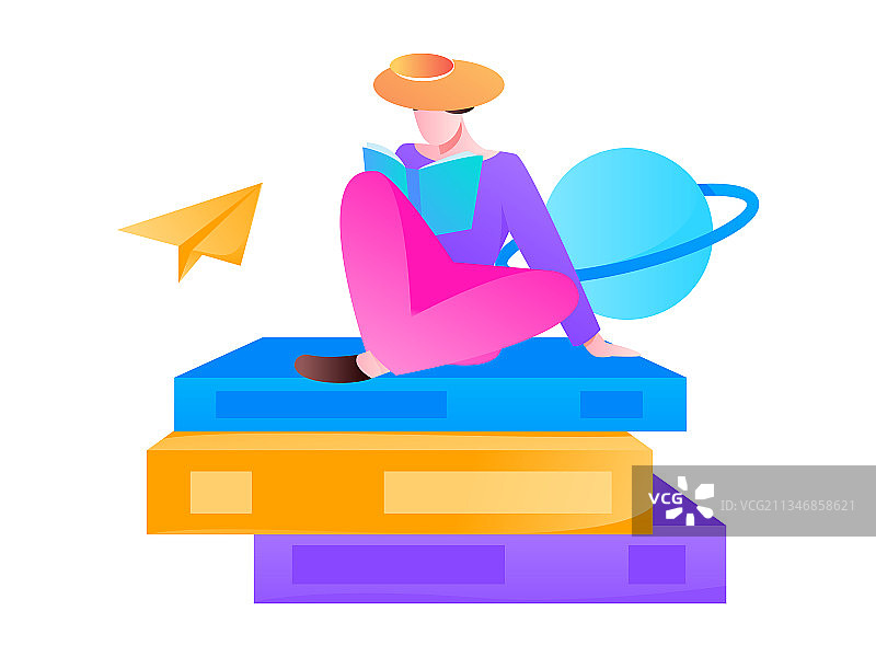读书上学的人物扁平矢量概念运营插画图片素材