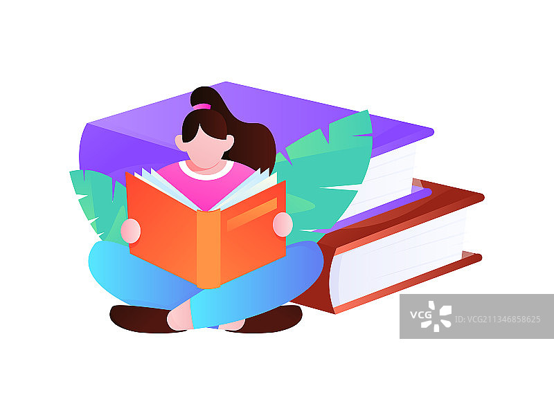 读书上学的人物扁平矢量概念运营插画图片素材