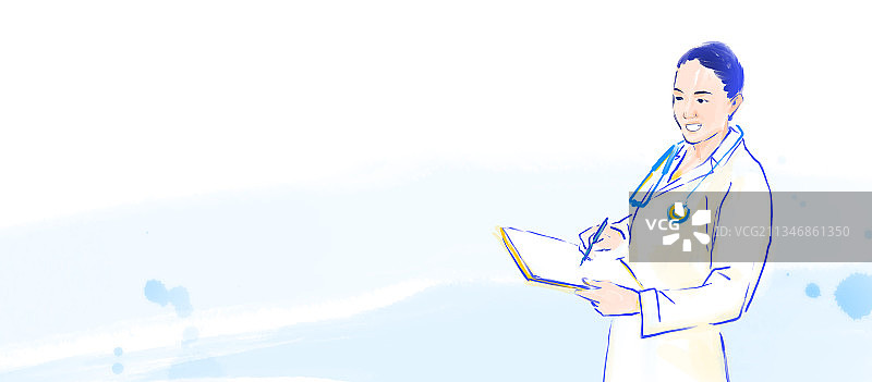 医疗健康人物水彩插画健康与医生图片素材