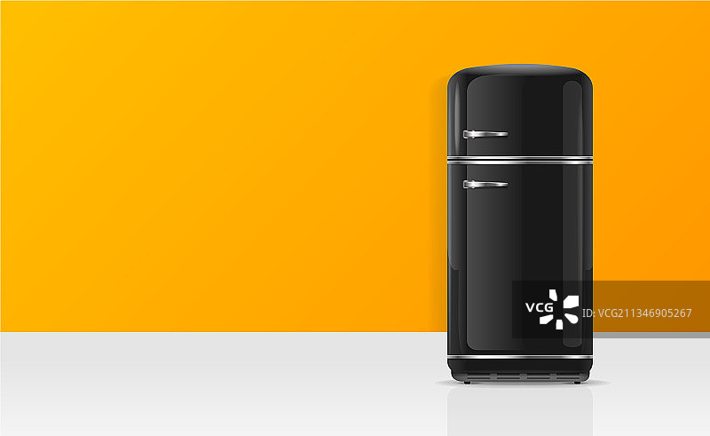 逼真细节3D复古黑色冰箱卡片图片素材
