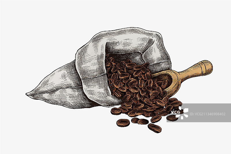 袋装手绘咖啡豆图片素材