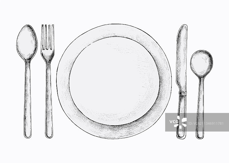 手绘餐具套装图片素材