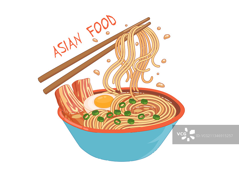 拉面亚洲美食概念背景扁平卡通图片素材