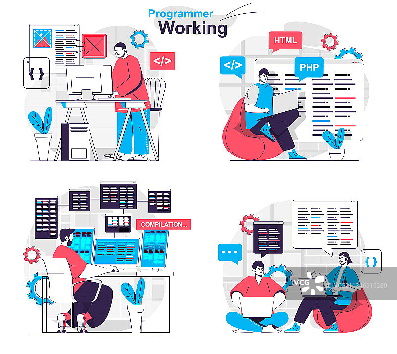 程序员工作概念：开发者创建程序图片素材