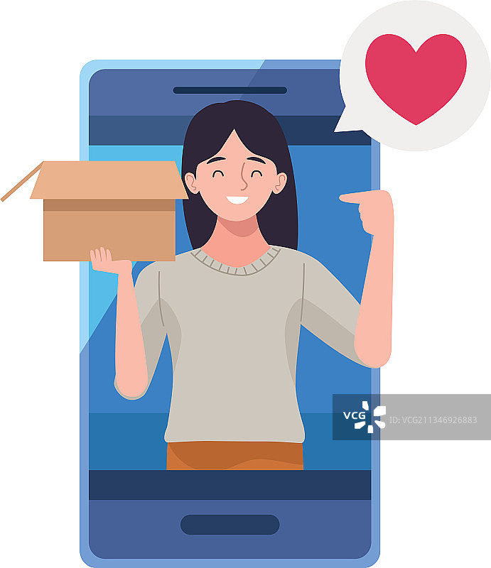 在智能手机中拆箱的女人图片素材