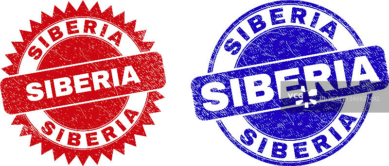 带有粗糙风格的西伯利亚圆形印章和花环印章图片素材