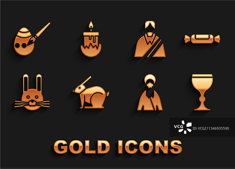 复活节兔子、糖果、酒杯与耶稣基督套装图片素材