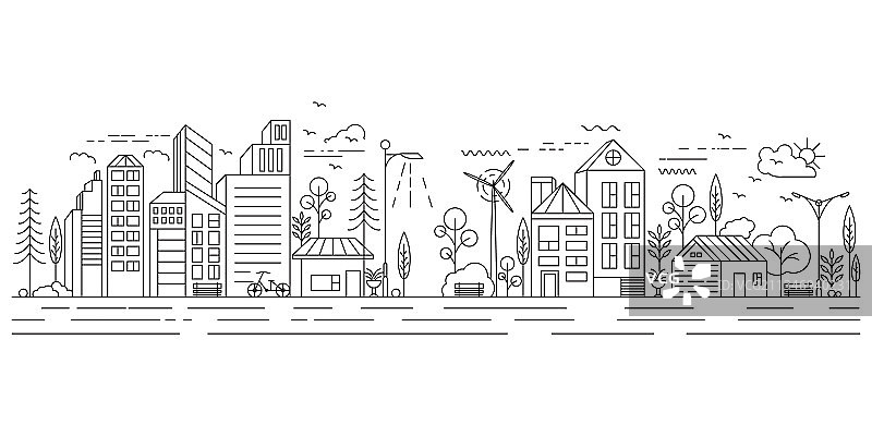 城市建筑线稿模板图片素材