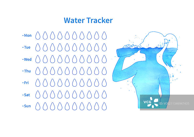 女性剪影饮水记录模板图片素材