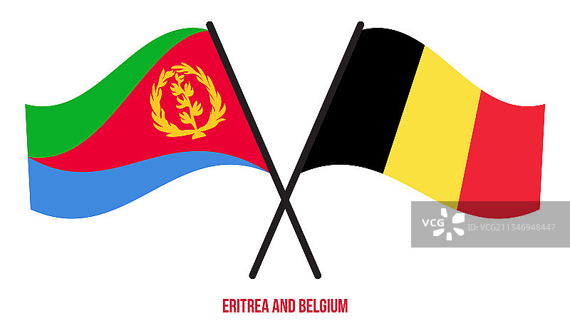 厄立特里亚和比利时国旗交叉飘扬图片素材