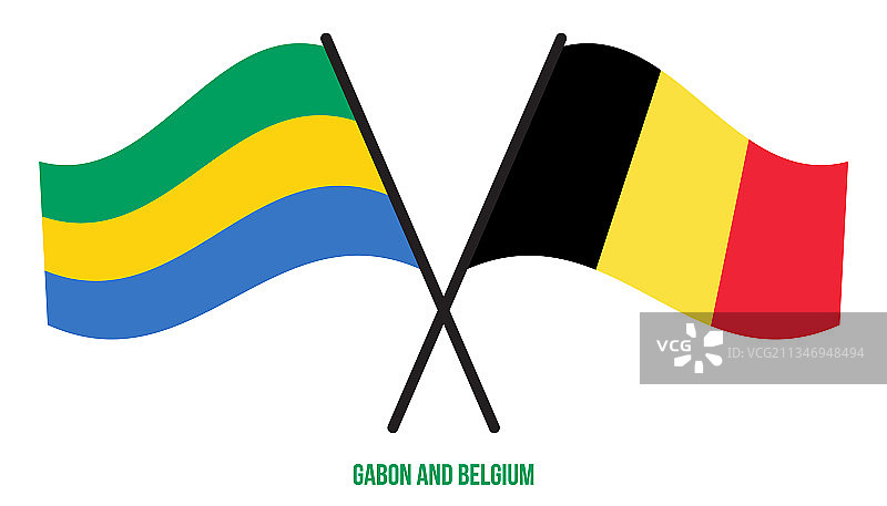 加蓬和比利时国旗交叉飘扬扁平设计图片素材