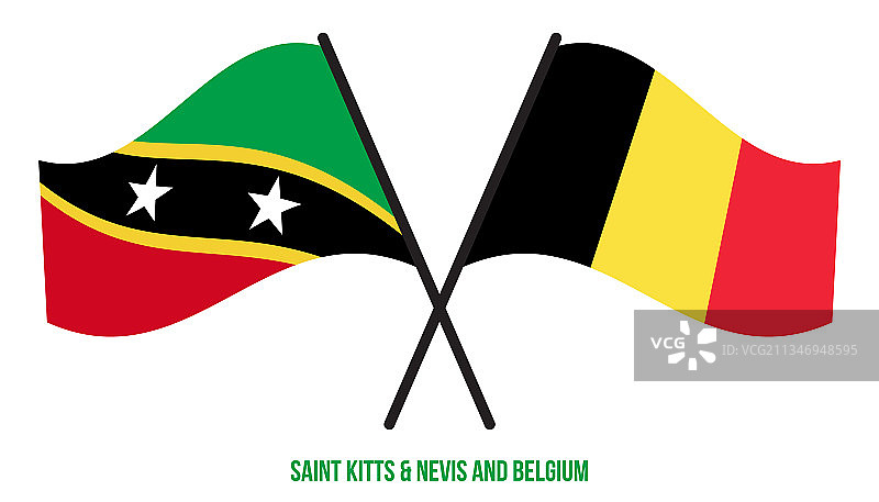 圣基茨尼维斯和比利时国旗交叉图片素材