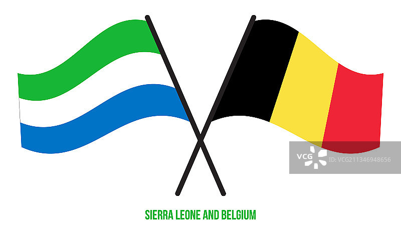 塞拉利昂和比利时国旗交叉飘扬图片素材