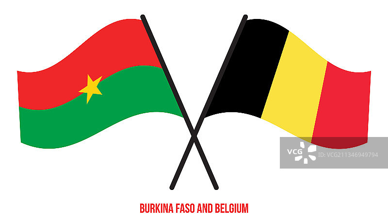 布基纳法索和比利时国旗交叉飘扬图片素材