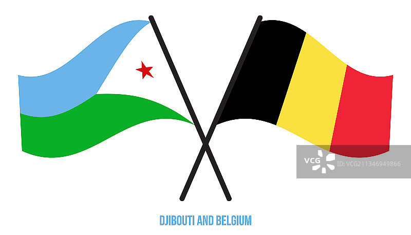 吉布提和比利时国旗交叉飘扬图片素材