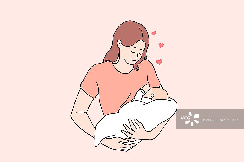 母乳喂养：幸福的母爱与童年图片素材