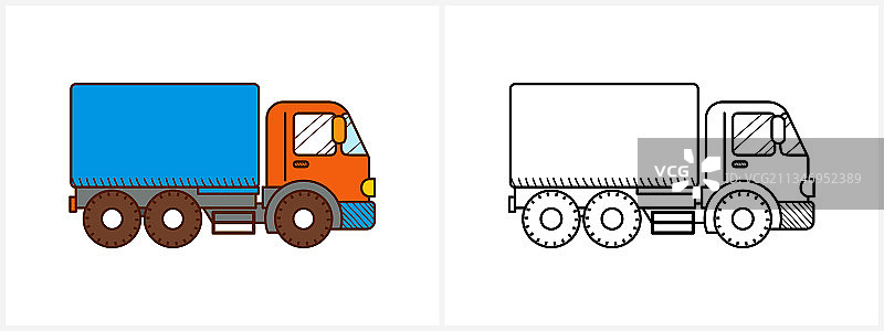 儿童卡车涂色页（侧视图）图片素材
