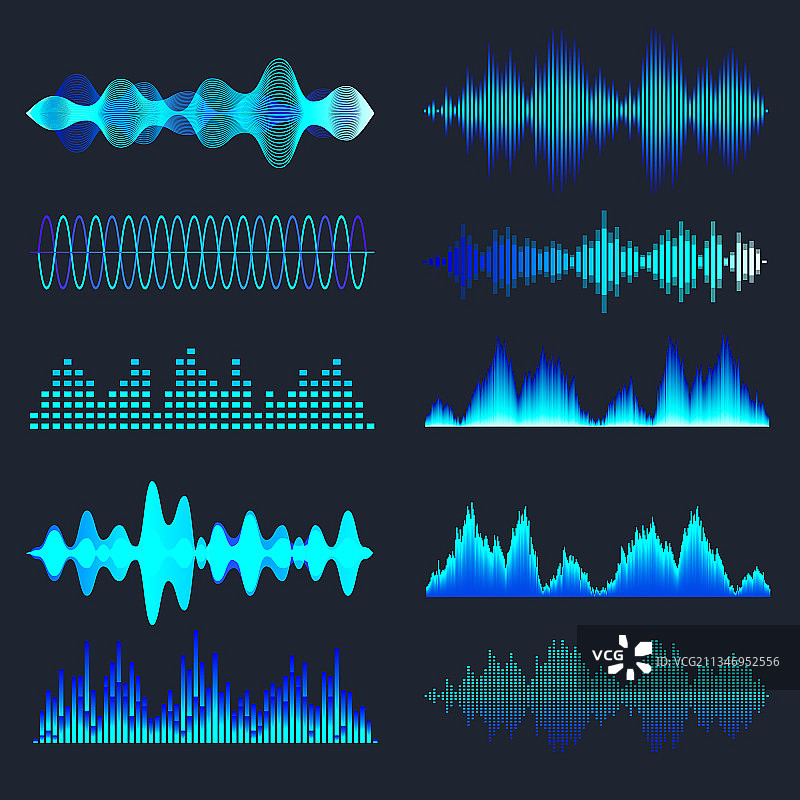 蓝色彩色声波模拟波形合集图片素材