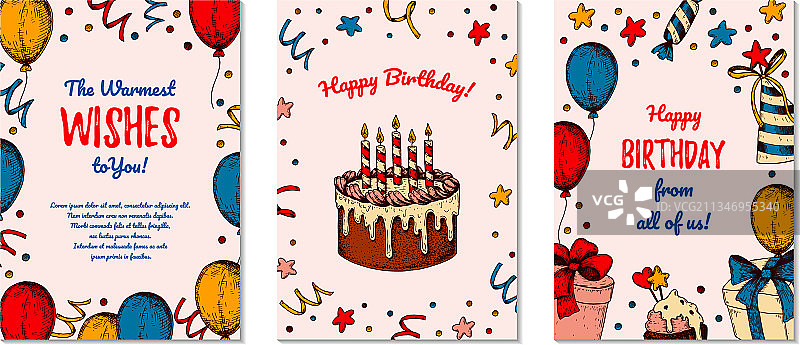 手绘生日贺卡套装图片素材