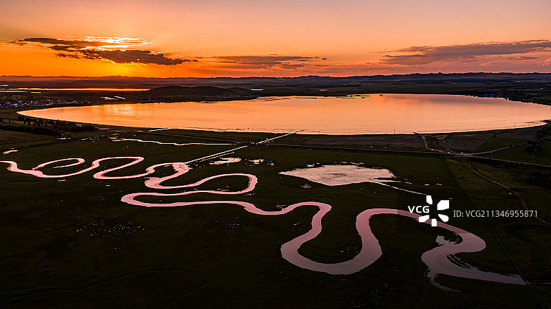 航拍河北滦河神韵的黄昏图片素材