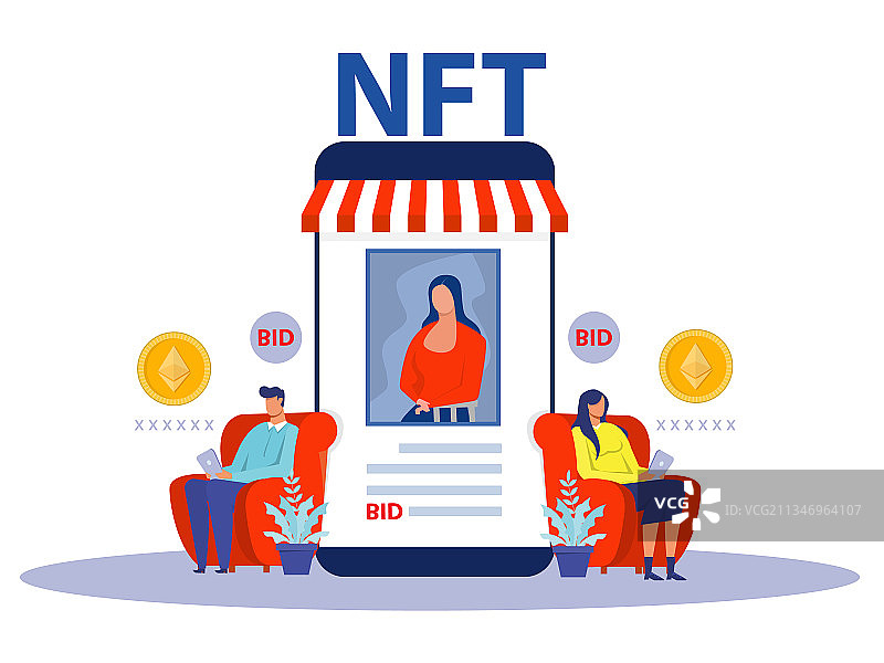 市场上非同质化代币艺术品买卖图片素材