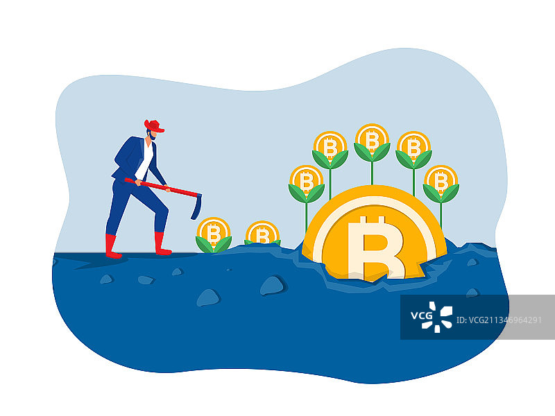 商人种植比特币树木增长概念图片素材