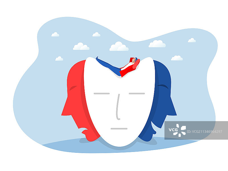 商人寻找带有快乐情绪的身份面具图片素材