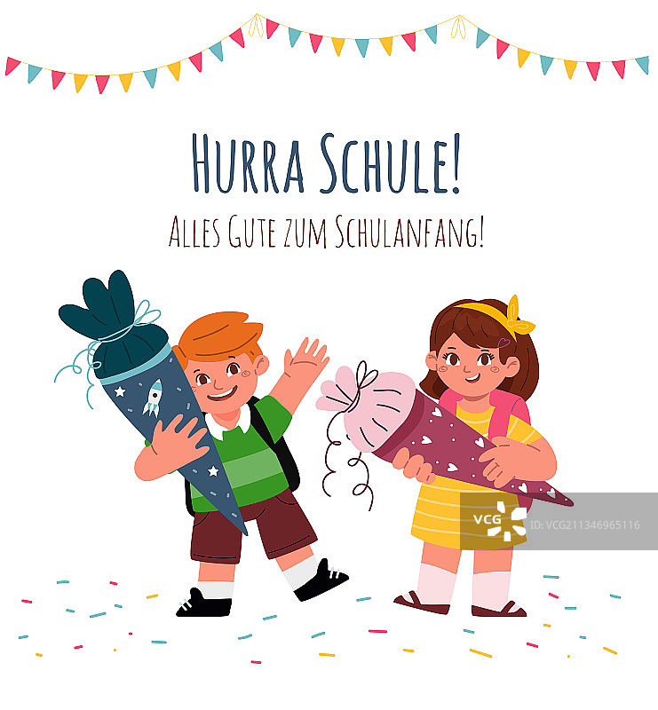 孩子们拿着东西去上一年级图片素材