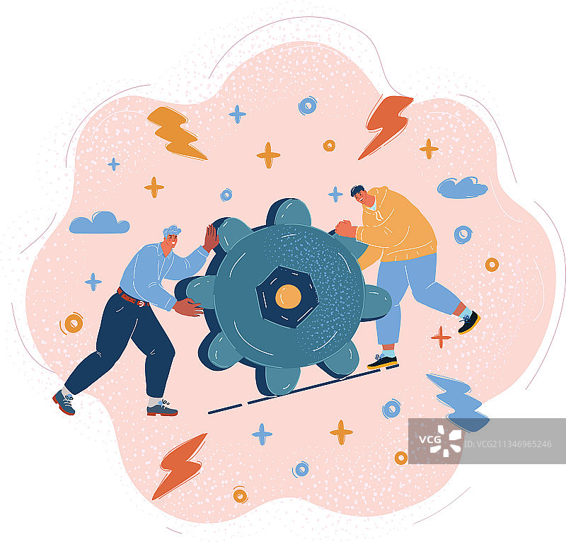 两个男人推动齿轮图片素材