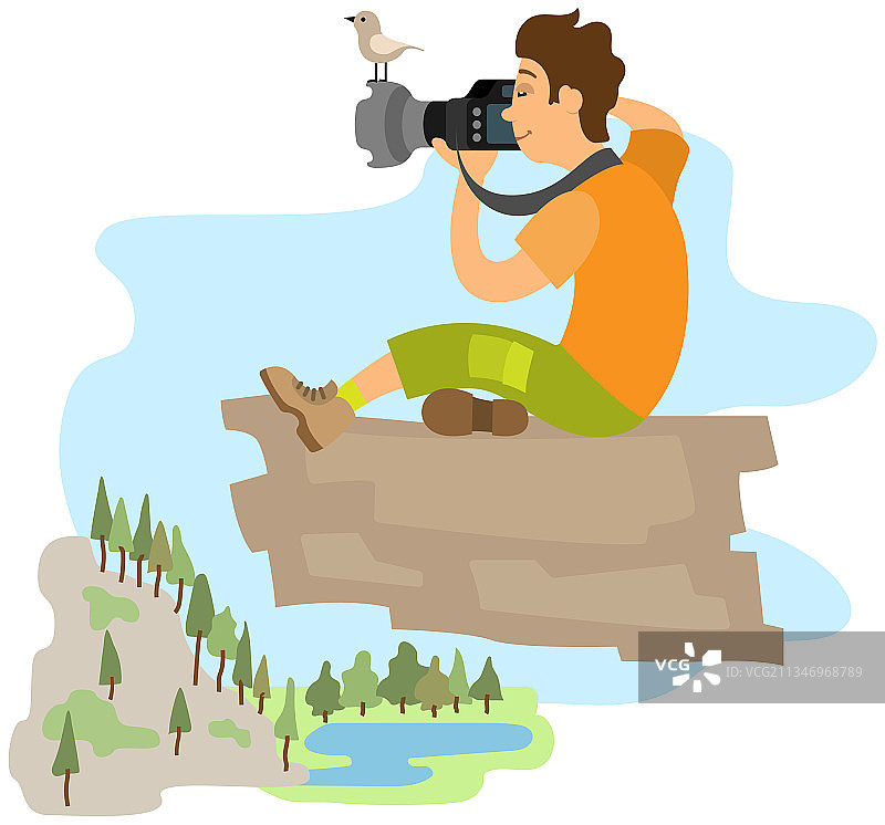 摄影师拍摄风景照，带人物图片素材