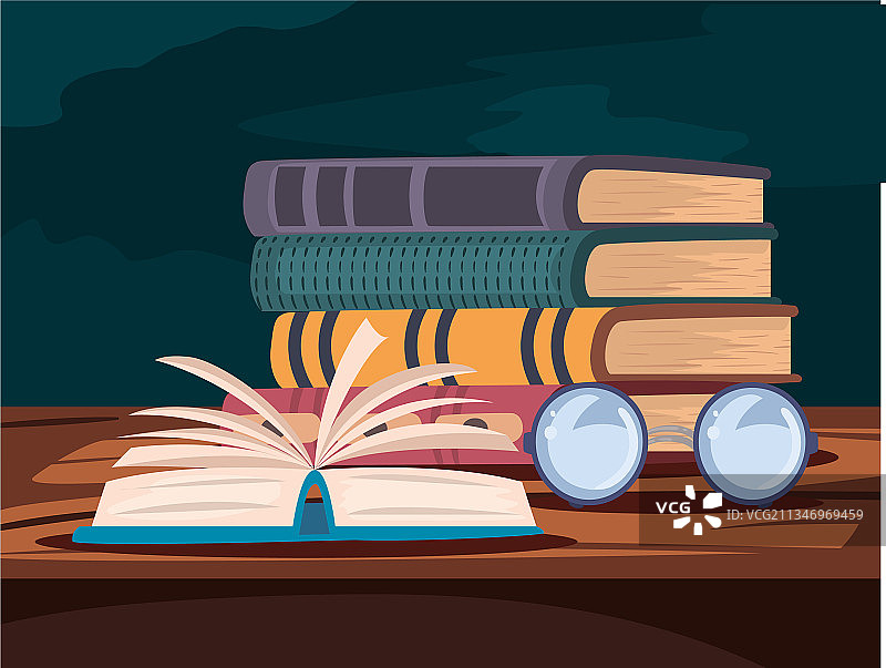 堆叠的书籍和眼镜图片素材