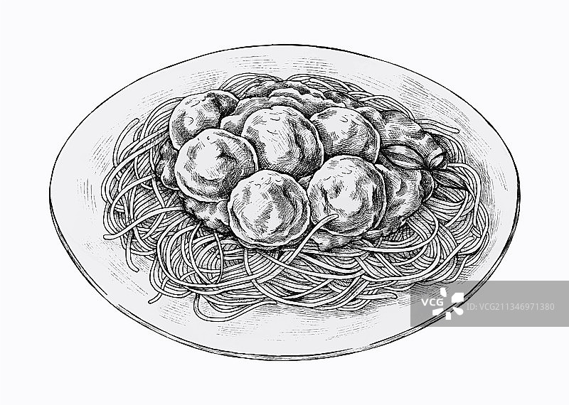 手绘肉丸意面图片素材