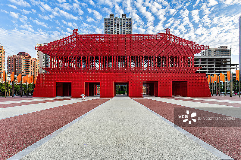 西安明德门遗址公园复原模型正面展示图片素材