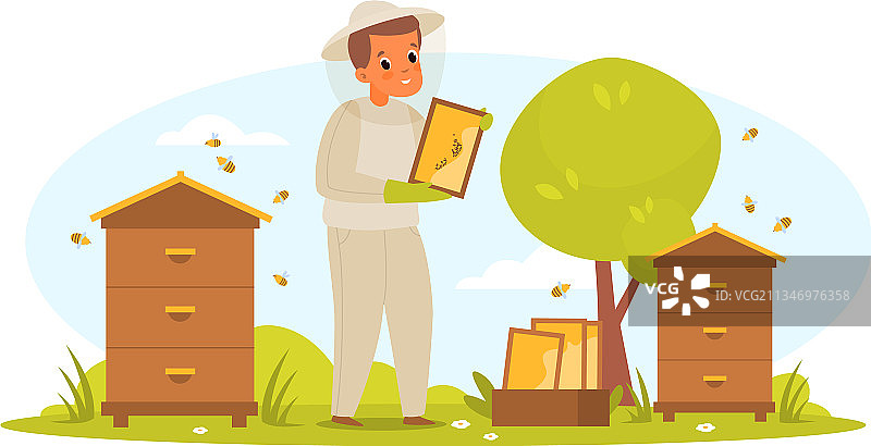 戴防护服的养蜂人图片素材