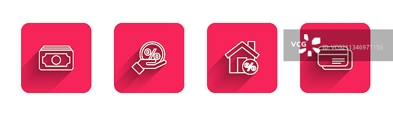 单线条：纸币现金与折扣百分比图片素材