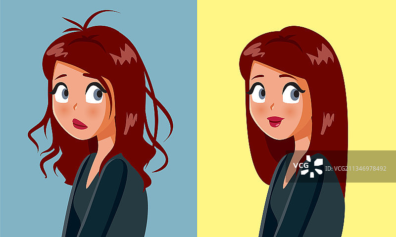 使用美发化妆品前后的女人图片素材